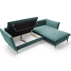 Garnero Arredamenti Divani Angolari|Divani Letto-Divano letto angolare destro 3 posti 258x167cm tessuto petrolio Lushify Tessuto Riviera Vellutato Petrolio