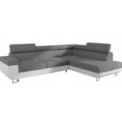 Garnero Arredamenti Divani Angolari|Divani Letto-Divano letto angolare destra matrimoniale 253x188cm grigio bianco Almese Tessuto Lux Ecopelle Grigio Bianco