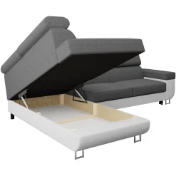 Garnero Arredamenti Divani Angolari|Divani Letto-Divano letto angolare destra matrimoniale 253x188cm grigio bianco Almese Tessuto Lux Ecopelle Grigio Bianco