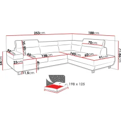 Garnero Arredamenti Divani Angolari|Divani Letto-Divano letto angolare destra matrimoniale 253x188cm grigio bianco Almese Tessuto Lux Ecopelle Grigio Bianco