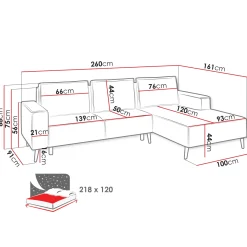 Garnero Arredamenti Divani Angolari|Divani Letto-Divano letto angolare destro 3 posti 260x161cm tessuto beige Pluf