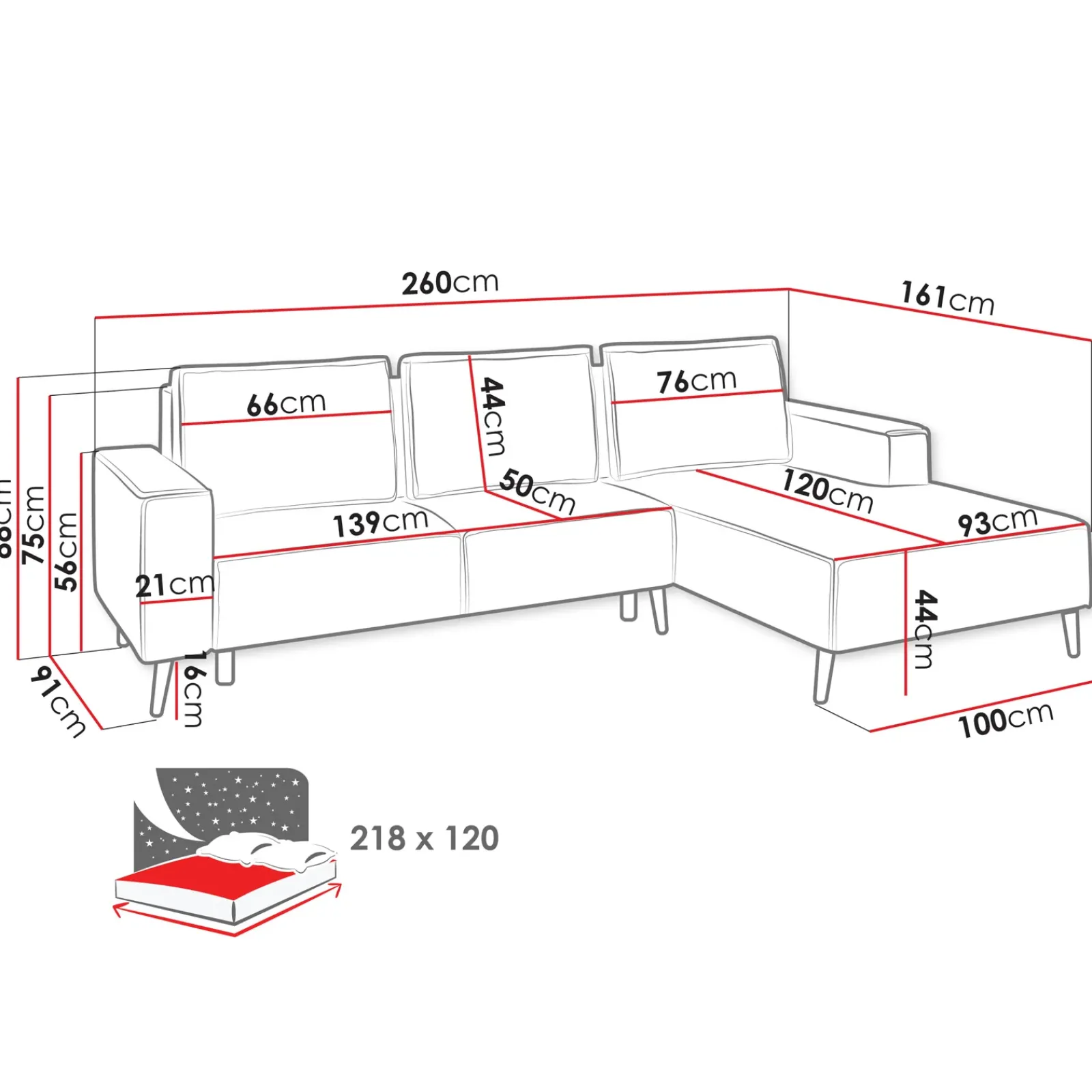 Garnero Arredamenti Divani Angolari|Divani Letto-Divano letto angolare destro 3 posti 260x161cm tessuto beige Pluf