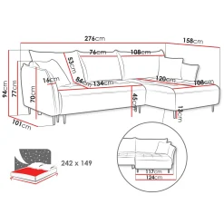 Garnero Arredamenti Divani Angolari|Divani Letto-Divano letto angolare destro 3 posti 276x158cm tessuto grigio Angle Tessuto Peluche Onega Grigio