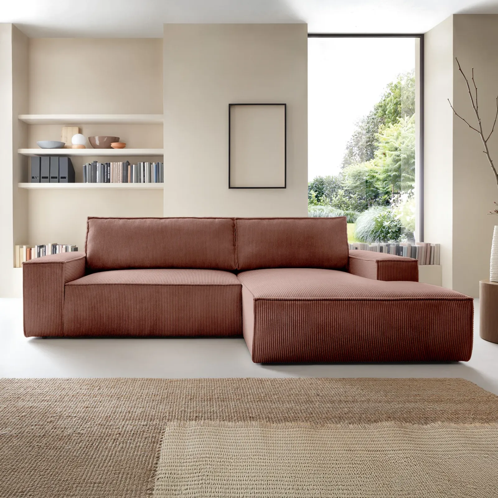 Garnero Arredamenti Divani Angolari|Divani Letto-Divano letto angolare destra 3 posti 267x167cm velluto a coste rosa Relaxion Velluto a Coste Poso Rosa