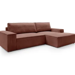 Garnero Arredamenti Divani Angolari|Divani Letto-Divano letto angolare destra 3 posti 267x167cm velluto a coste rosa Relaxion Velluto a Coste Poso Rosa