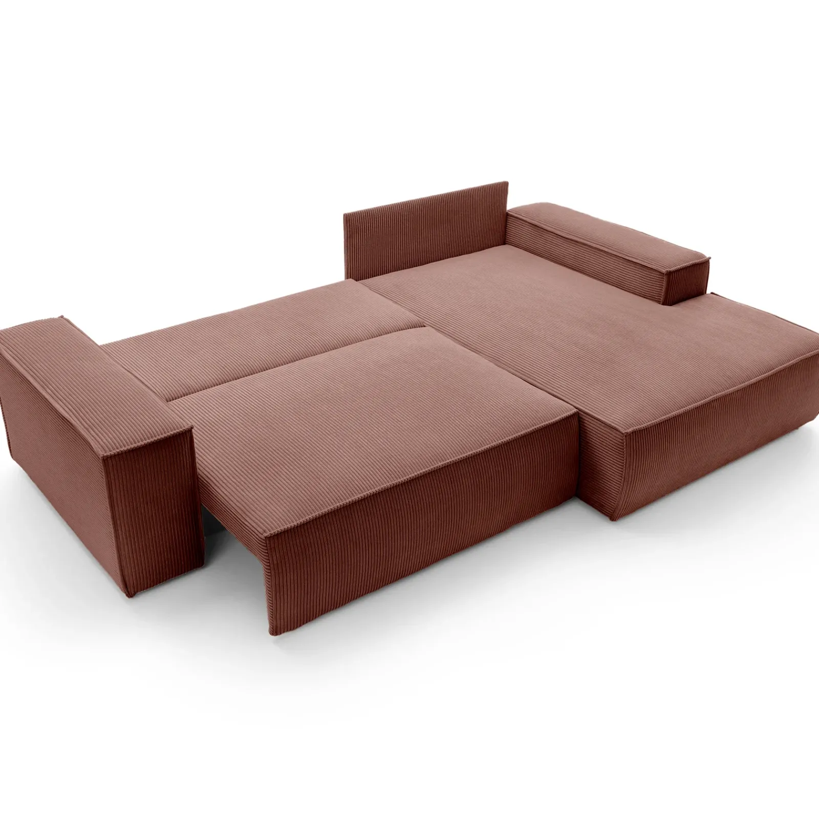 Garnero Arredamenti Divani Angolari|Divani Letto-Divano letto angolare destra 3 posti 267x167cm velluto a coste rosa Relaxion Velluto a Coste Poso Rosa