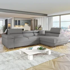 Garnero Arredamenti Divani Angolari|Divani Letto-Divano letto angolare destra 4 posti 274x203cm imbottito grigio Bormio Tessuto Treccia Fine Grigio