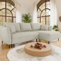 Garnero Arredamenti Divani Angolari|Divani Letto-Divano letto angolare destro 3 posti 276x158cm tessuto tortora Angle Tessuto Peluche Onega Tortora