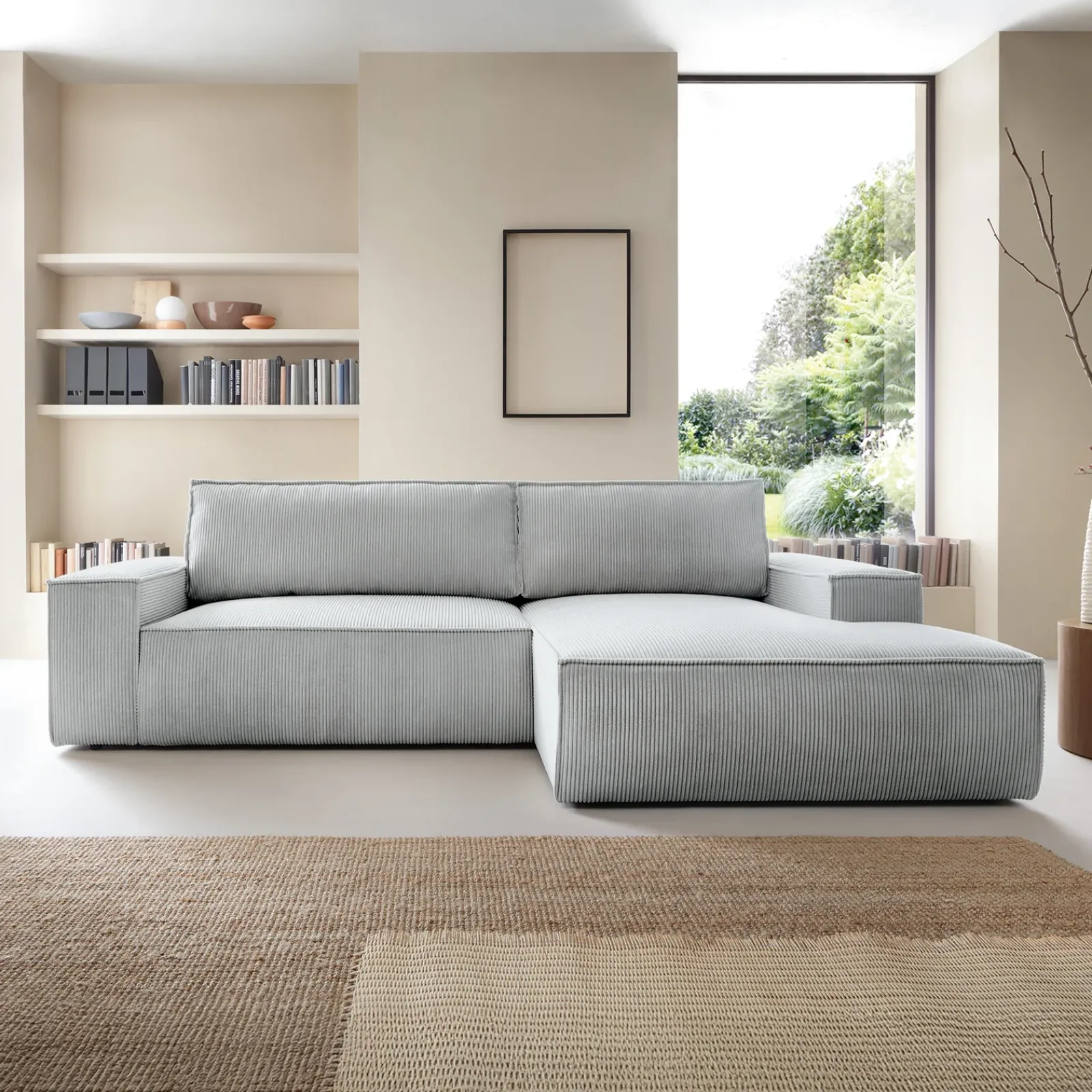 Garnero Arredamenti Divani Angolari|Divani Letto-Divano letto angolare destra 3 posti 267x167cm velluto a coste grigio chiaro Relaxion Velluto a Coste Poso Grigio