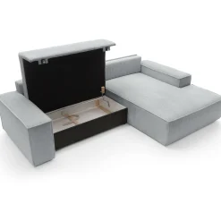 Garnero Arredamenti Divani Angolari|Divani Letto-Divano letto angolare destra 3 posti 267x167cm velluto a coste grigio chiaro Relaxion Velluto a Coste Poso Grigio