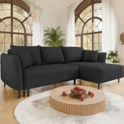 Garnero Arredamenti Divani Angolari|Divani Letto-Divano letto angolare destro 3 posti 276x158cm tessuto grigio antracite Angle Tessuto Peluche Onega Antracite