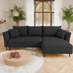 Garnero Arredamenti Divani Angolari|Divani Letto-Divano letto angolare destro 3 posti 276x158cm tessuto grigio antracite Angle Tessuto Peluche Onega Antracite