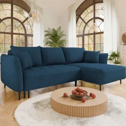 Garnero Arredamenti Divani Angolari|Divani Letto-Divano letto angolare destro 3 posti 276x158cm tessuto blu Angle Tessuto Peluche Onega Blu