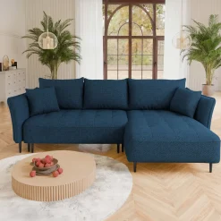 Garnero Arredamenti Divani Angolari|Divani Letto-Divano letto angolare destro 3 posti 276x158cm tessuto blu Angle Tessuto Peluche Onega Blu