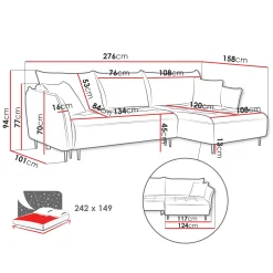 Garnero Arredamenti Divani Angolari|Divani Letto-Divano letto angolare destro 3 posti 276x158cm tessuto blu Angle Tessuto Peluche Onega Blu