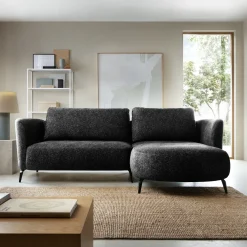 Garnero Arredamenti Divani Angolari|Divani Letto-Divano letto angolare destra 3 posti 260x180cm tessuto bouclè antracite Repose Tessuto Bouclè Blur Antracite