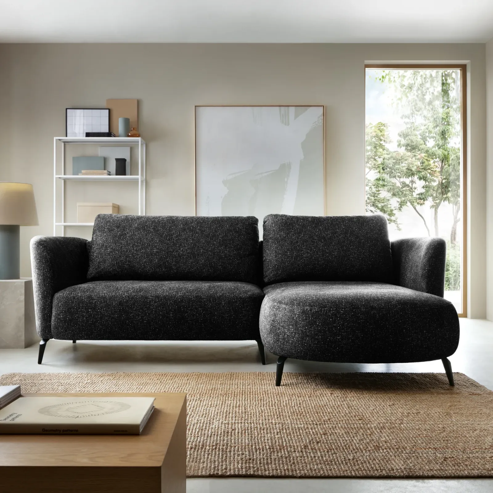 Garnero Arredamenti Divani Angolari|Divani Letto-Divano letto angolare destra 3 posti 260x180cm tessuto bouclè antracite Repose Tessuto Bouclè Blur Antracite