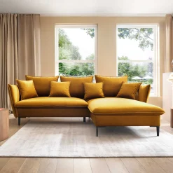 Garnero Arredamenti Divani Angolari|Divani Letto-Divano letto angolare destro 3 posti 258x167cm tessuto giallo senape Lushify Tessuto Riviera Vellutato Senape