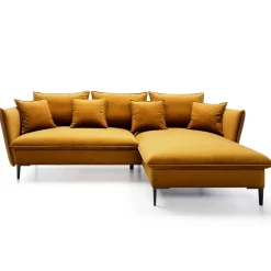 Garnero Arredamenti Divani Angolari|Divani Letto-Divano letto angolare destro 3 posti 258x167cm tessuto giallo senape Lushify Tessuto Riviera Vellutato Senape