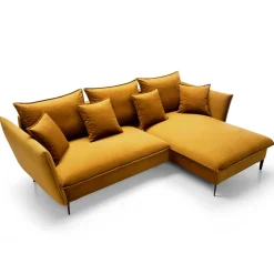 Garnero Arredamenti Divani Angolari|Divani Letto-Divano letto angolare destro 3 posti 258x167cm tessuto giallo senape Lushify Tessuto Riviera Vellutato Senape