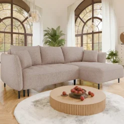 Garnero Arredamenti Divani Angolari|Divani Letto-Divano letto angolare destro 3 posti 276x158cm tessuto rosa Angle Tessuto Peluche Onega Rosa