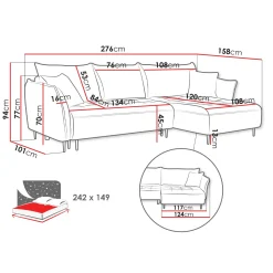 Garnero Arredamenti Divani Angolari|Divani Letto-Divano letto angolare destro 3 posti 276x158cm tessuto rosa Angle Tessuto Peluche Onega Rosa