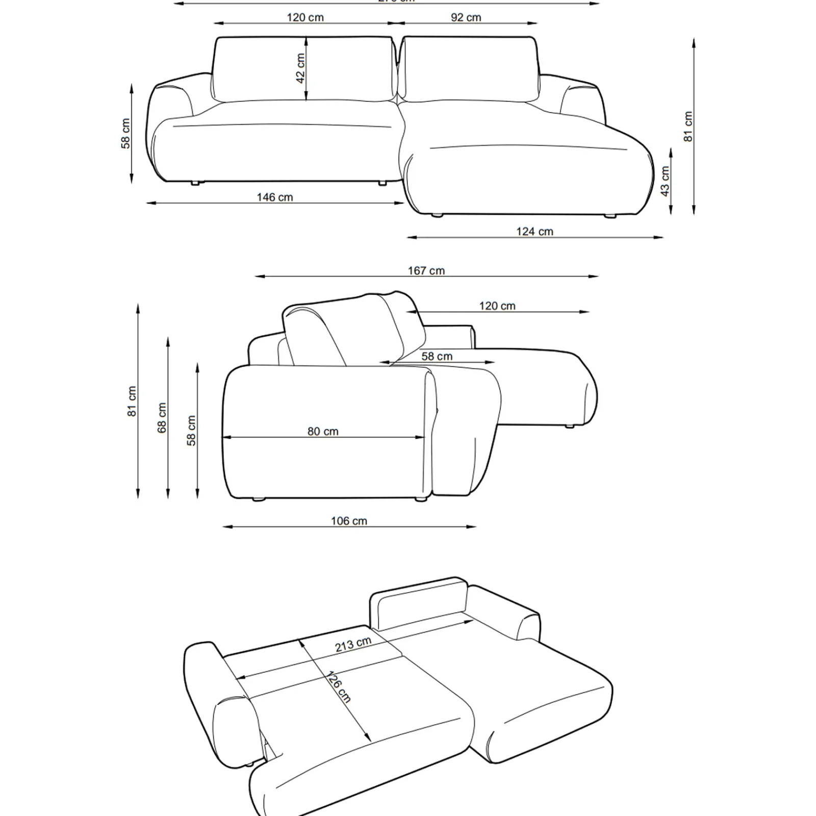 Garnero Arredamenti Divani Angolari|Divani Letto-Divano letto angolare destra 3 posti 270x167cm tessuto bianco Cloudify Tessuto Puente Bianco