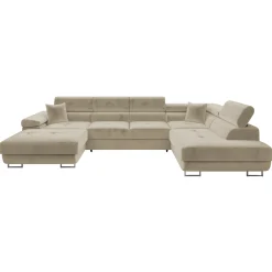 Garnero Arredamenti Divani Angolari|Divani Letto-Divano letto angolare destra 5 posti 346x203cm con box contenitore vellutato beige Moirea Tessuto Vellutato Manila Beige