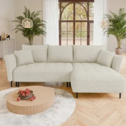 Garnero Arredamenti Divani Angolari|Divani Letto-Divano letto angolare destro 3 posti 276x158cm tessuto beige Angle Tessuto Peluche Onega Beige