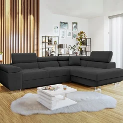 Garnero Arredamenti Divani Angolari|Divani Letto-Divano letto angolare destra imbottito 274x203cm nero Bormio Tessuto Vellutato Manila Nero