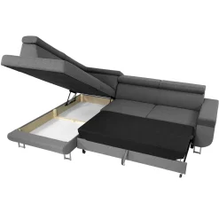 Garnero Arredamenti Divani Angolari|Divani Letto-Divano letto angolare destra 5 posti 253x188cm grigio Almese Tessuto Treccia Fine Lux Grigio