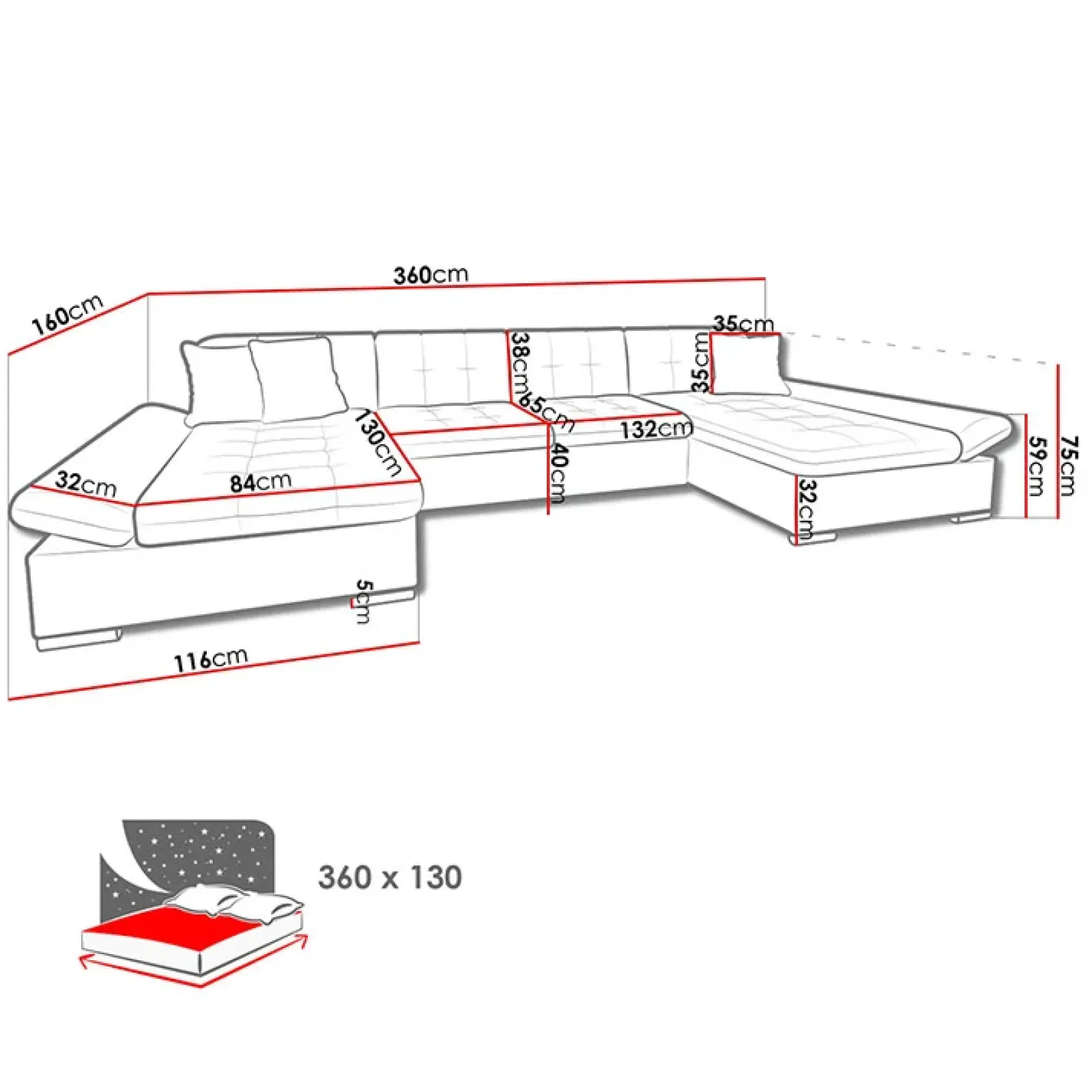 Garnero Arredamenti Divani Angolari|Divani Letto-Divano letto angolare moderno design 360x160cm nero Carpiano