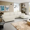 Garnero Arredamenti Divani Panoramici|Divani Letto-Divano letto angolare panoramico 5 posti 338x168 cm con contenitore a trama sottile beige Olivon