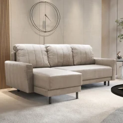 Garnero Arredamenti Divani Angolari|Divani Letto-Divano letto angolare reversibile 230x140cm tessuto beige Baffy