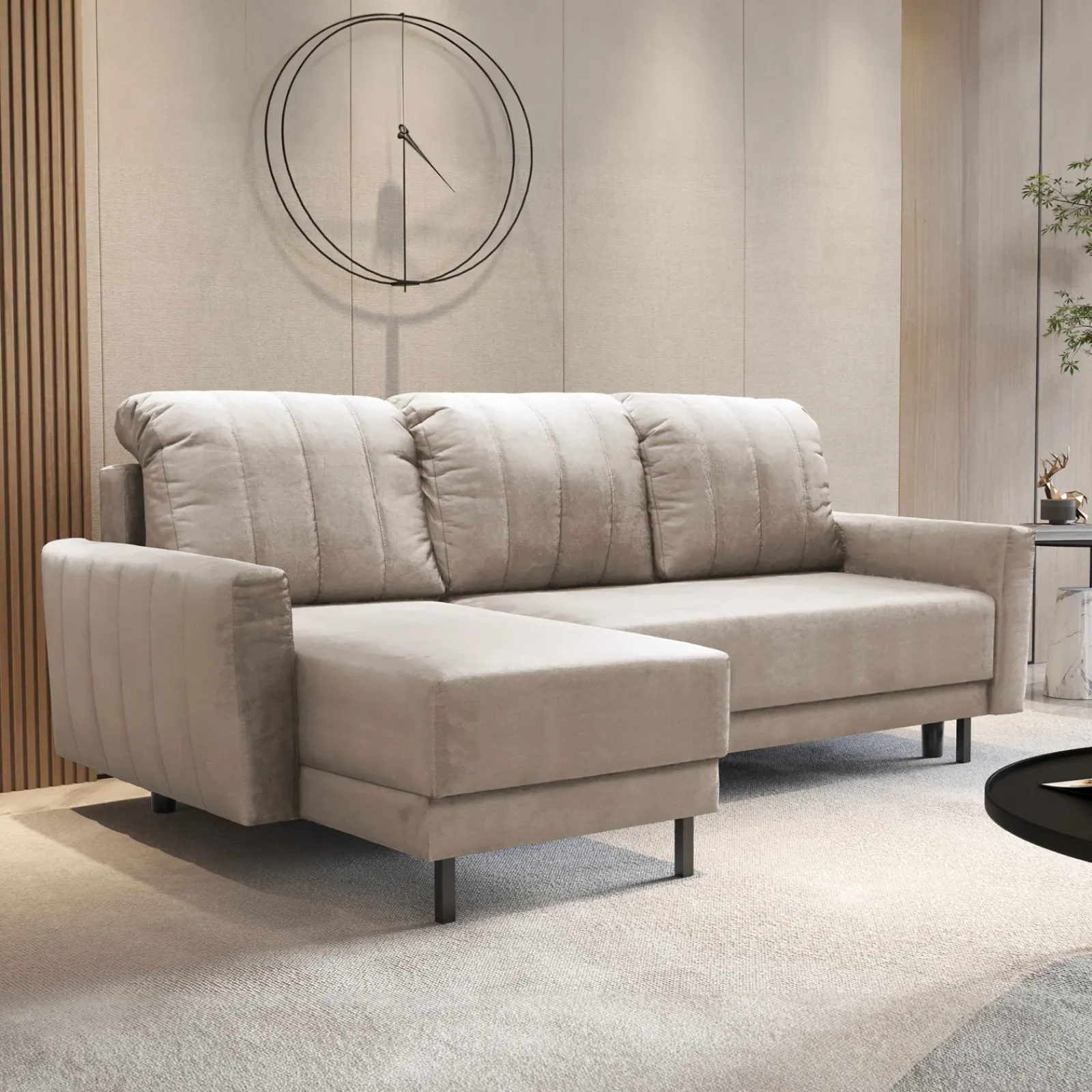 Garnero Arredamenti Divani Angolari|Divani Letto-Divano letto angolare reversibile 230x140cm tessuto beige Baffy