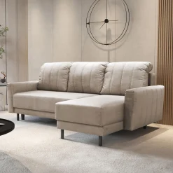 Garnero Arredamenti Divani Angolari|Divani Letto-Divano letto angolare reversibile 230x140cm tessuto beige Baffy