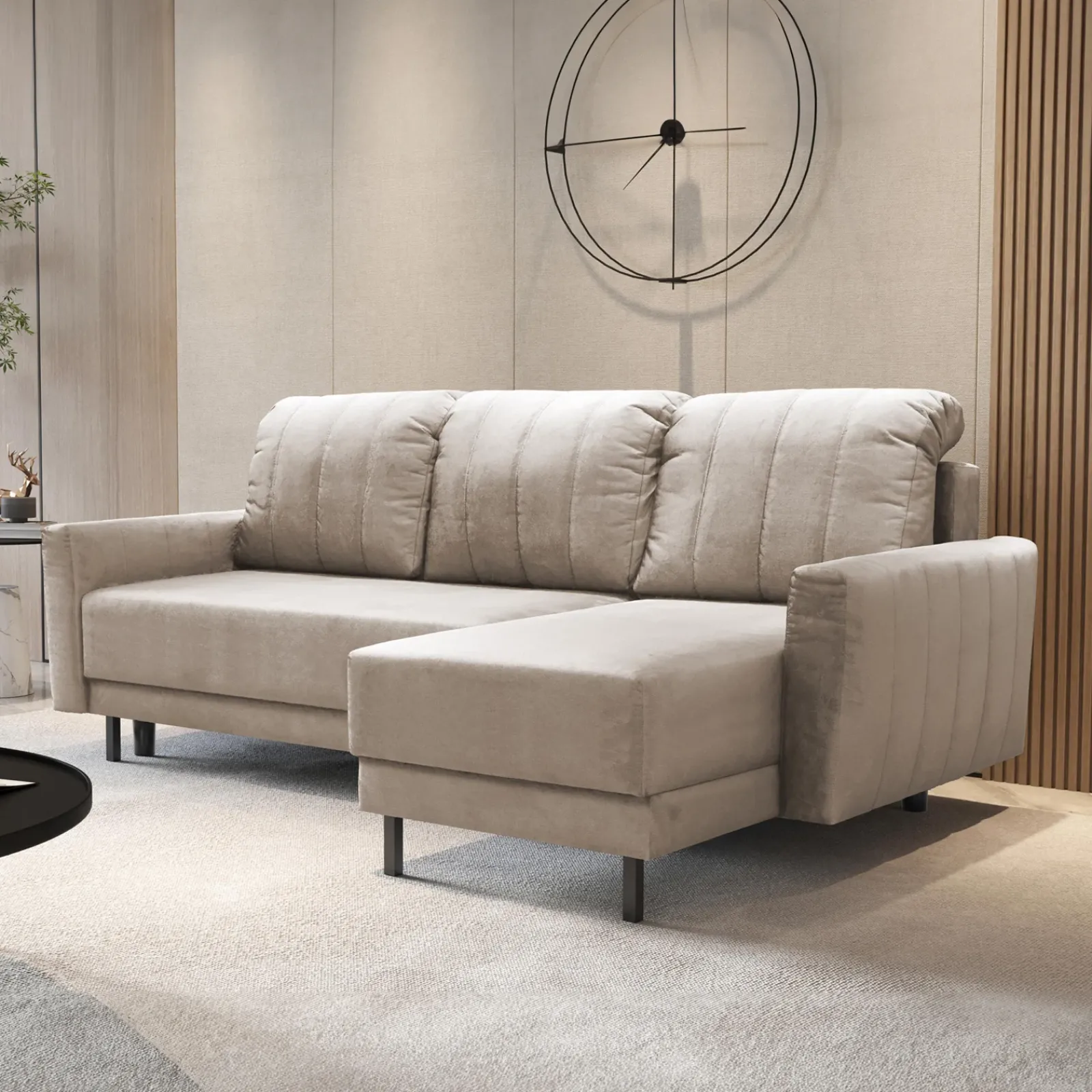 Garnero Arredamenti Divani Angolari|Divani Letto-Divano letto angolare reversibile 230x140cm tessuto beige Baffy