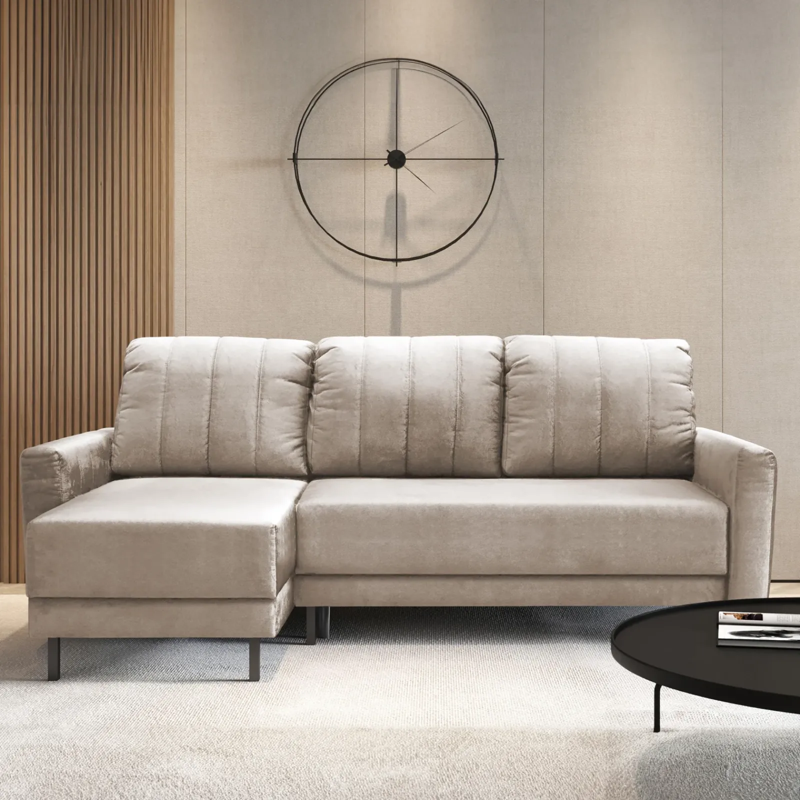 Garnero Arredamenti Divani Angolari|Divani Letto-Divano letto angolare reversibile 230x140cm tessuto beige Baffy