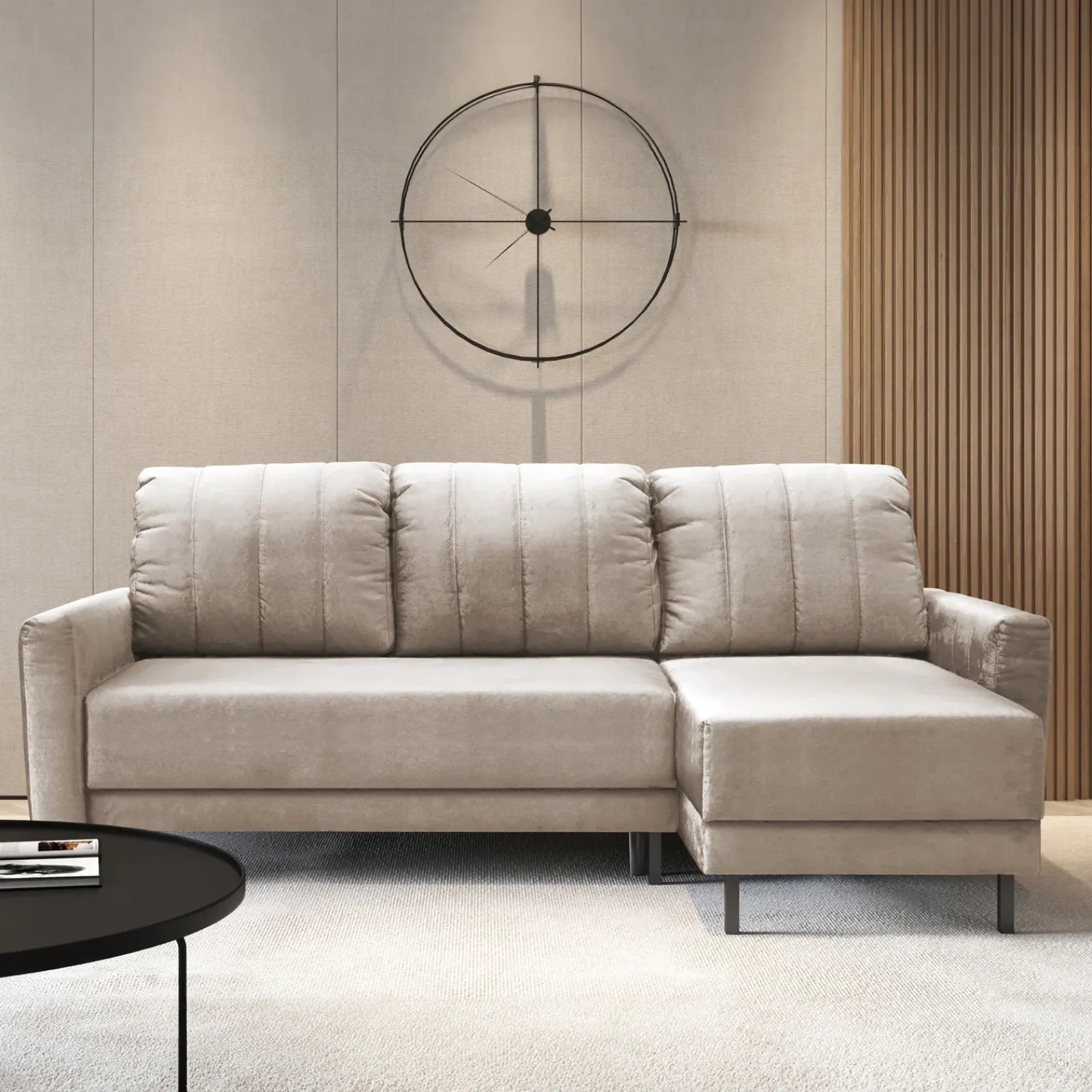 Garnero Arredamenti Divani Angolari|Divani Letto-Divano letto angolare reversibile 230x140cm tessuto beige Baffy