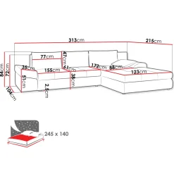 Garnero Arredamenti Divani Angolari|Divani Letto-Divano letto angolare reversibile 313x215cm tessuto antracite Puffo