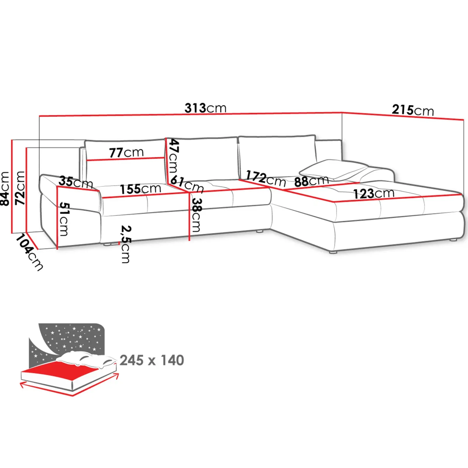 Garnero Arredamenti Divani Angolari|Divani Letto-Divano letto angolare reversibile 313x215cm tessuto antracite Puffo