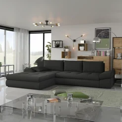 Garnero Arredamenti Divani Angolari|Divani Letto-Divano letto angolare reversibile 313x215cm tessuto antracite Puffo