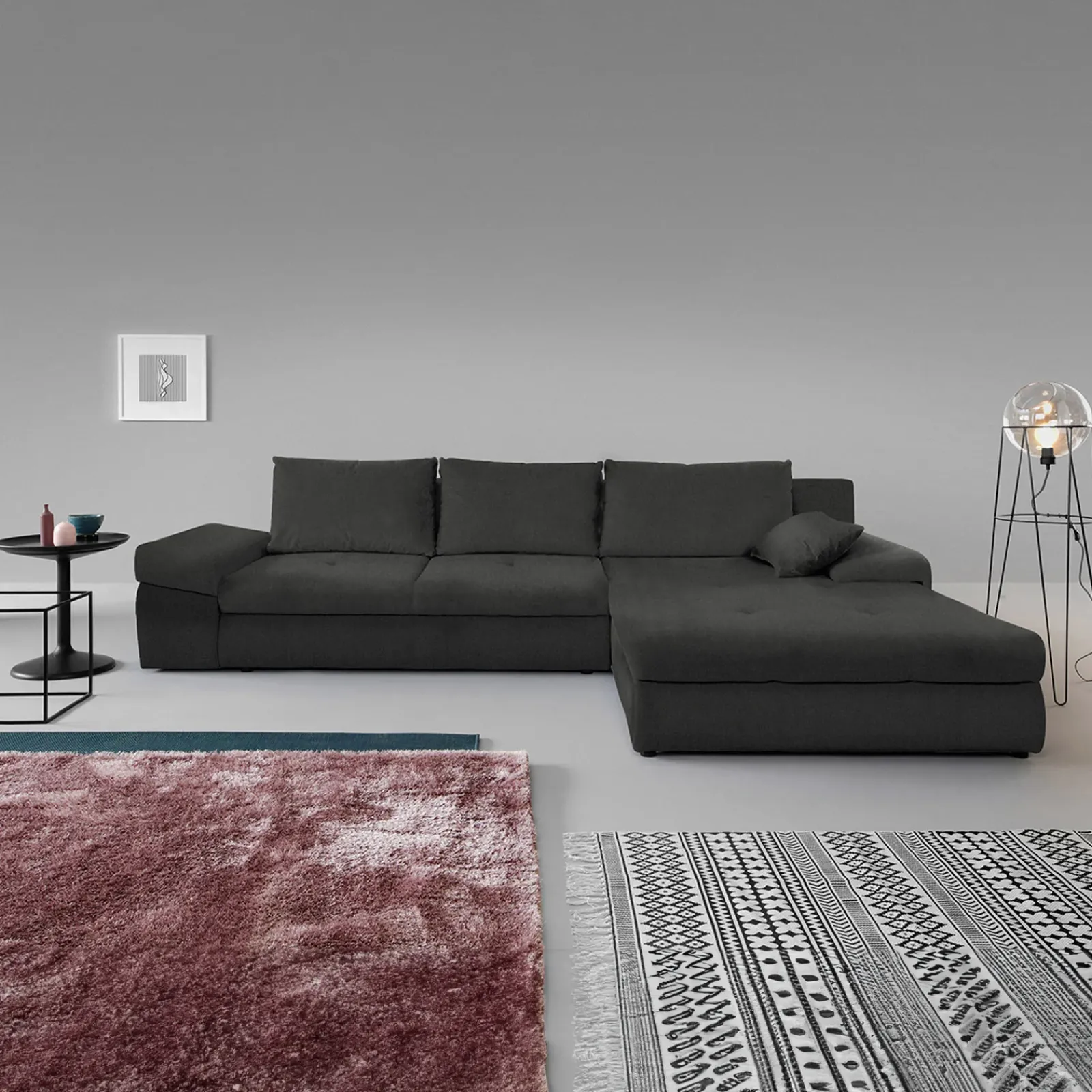 Garnero Arredamenti Divani Angolari|Divani Letto-Divano letto angolare reversibile 313x215cm tessuto antracite Puffo