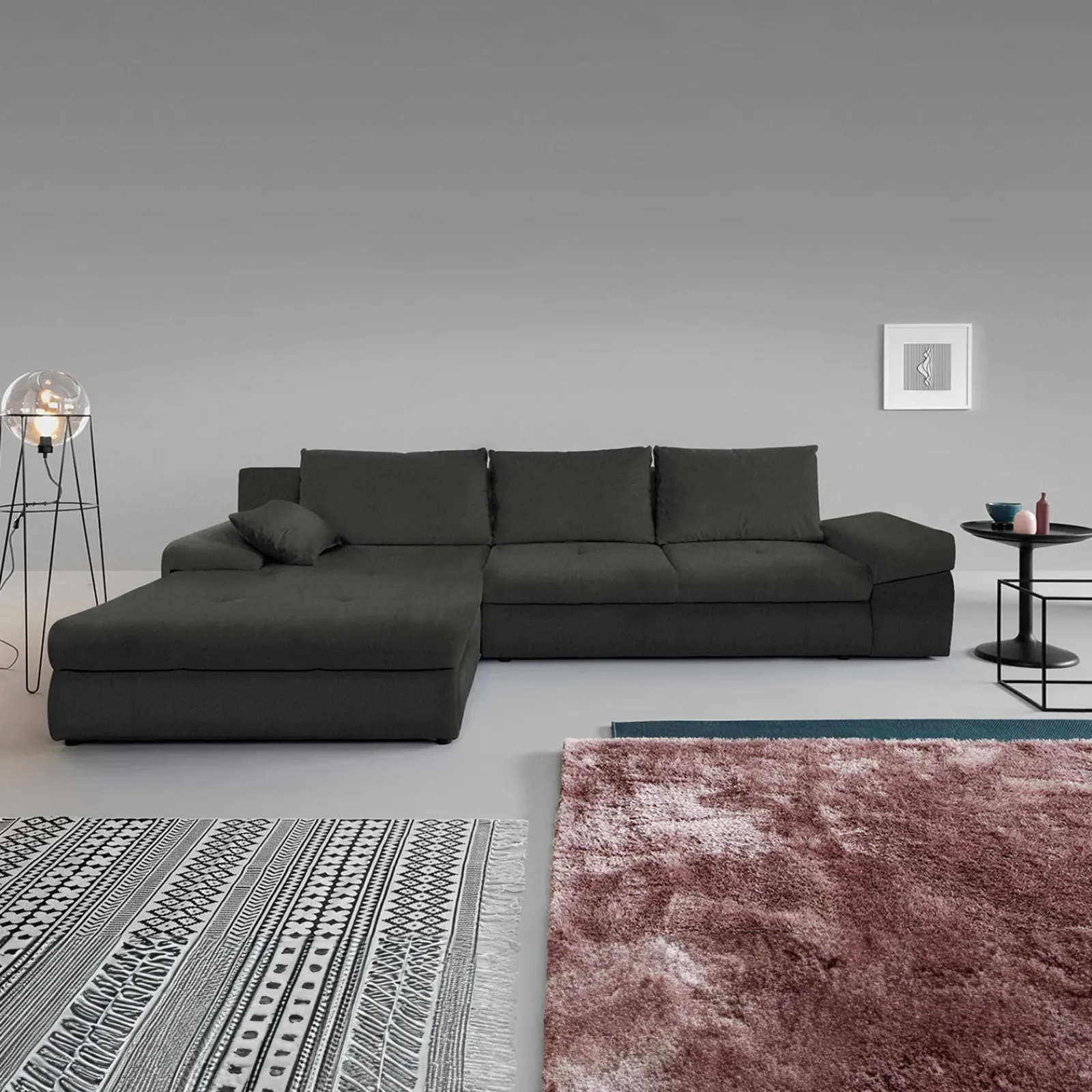 Garnero Arredamenti Divani Angolari|Divani Letto-Divano letto angolare reversibile 313x215cm tessuto antracite Puffo