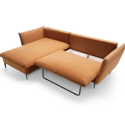 Garnero Arredamenti Divani Angolari|Divani Letto-Divano letto angolare sinistro 3 posti 258x167cm tessuto arancio Lushify Tessuto Magic Velvet Arancio