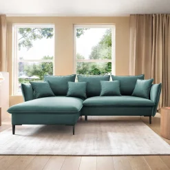 Garnero Arredamenti Divani Angolari|Divani Letto-Divano letto angolare sinistro 3 posti 258x167cm tessuto petrolio Lushify Tessuto Riviera Vellutato Petrolio