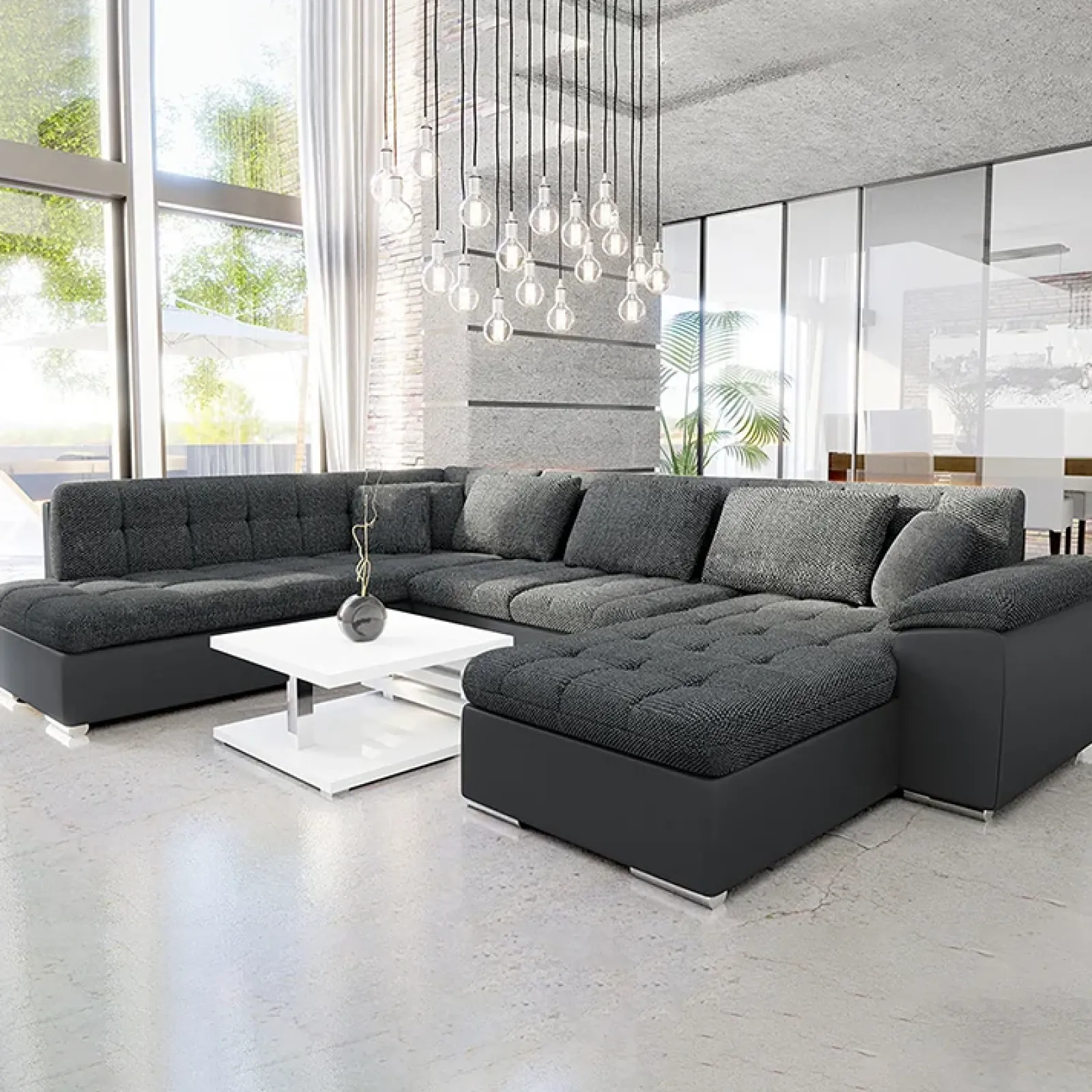 Garnero Arredamenti Divani Panoramici|Divani Angolari-Divano letto angolare sinistra 5 posti 350x205cm grigio scuro Agliana Tessuto Trama Fitta Grigio