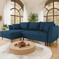 Garnero Arredamenti Divani Angolari|Divani Letto-Divano letto angolare sinistro 3 posti 276x158cm tessuto blu Angle Tessuto Peluche Onega Blu