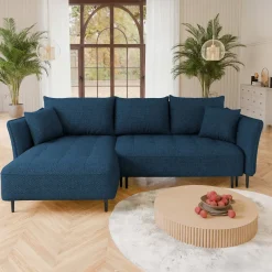 Garnero Arredamenti Divani Angolari|Divani Letto-Divano letto angolare sinistro 3 posti 276x158cm tessuto blu Angle Tessuto Peluche Onega Blu
