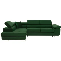 Garnero Arredamenti Divani Angolari|Divani Letto-Divano letto angolare sinistra imbottito 274x203cm verde Bormio Tessuto Vellutato Manila Verde